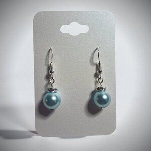 Pale Blue Pearlized Glass Bead Dangle Earrings